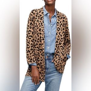 J. Crew Sophie Leopard Cheetah Open Front Sweater Blazer Camel Black Sz XXS